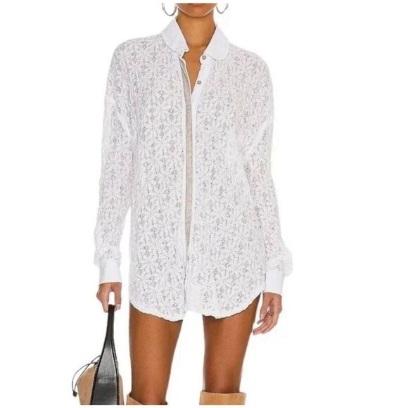 NWOT Free People Must Have Tunic Lace Shirt Dress In Ivory Women’s Small - Picture 1 of 10